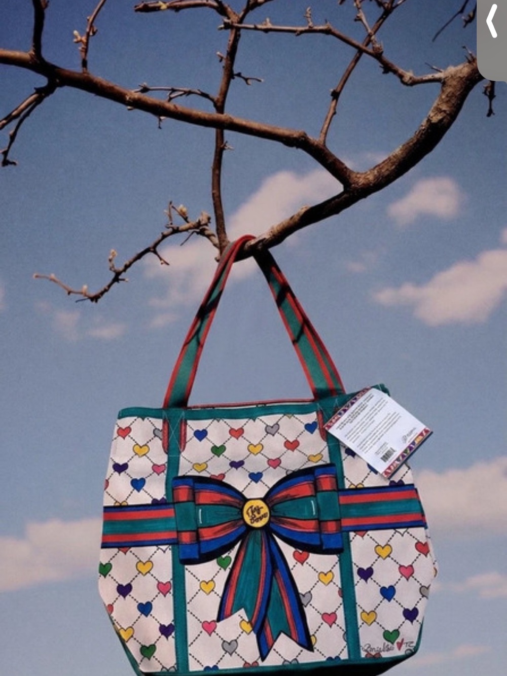 Brighton Colorful Love & Joy Heart-Print Tote Bag with Bow Accent - Multicolor